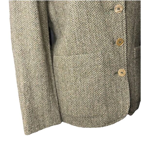 VTG Lizsport Sz 2P Petite 100 Wool Herringbone Tweed Blazer Jacket Leather Elbow - Picture 5 of 8